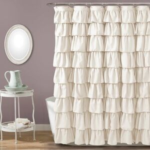 Elegant Cream Ruffled Shower Curtain